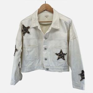 POL Cream Leopard Star-Embellished Jean Jacket